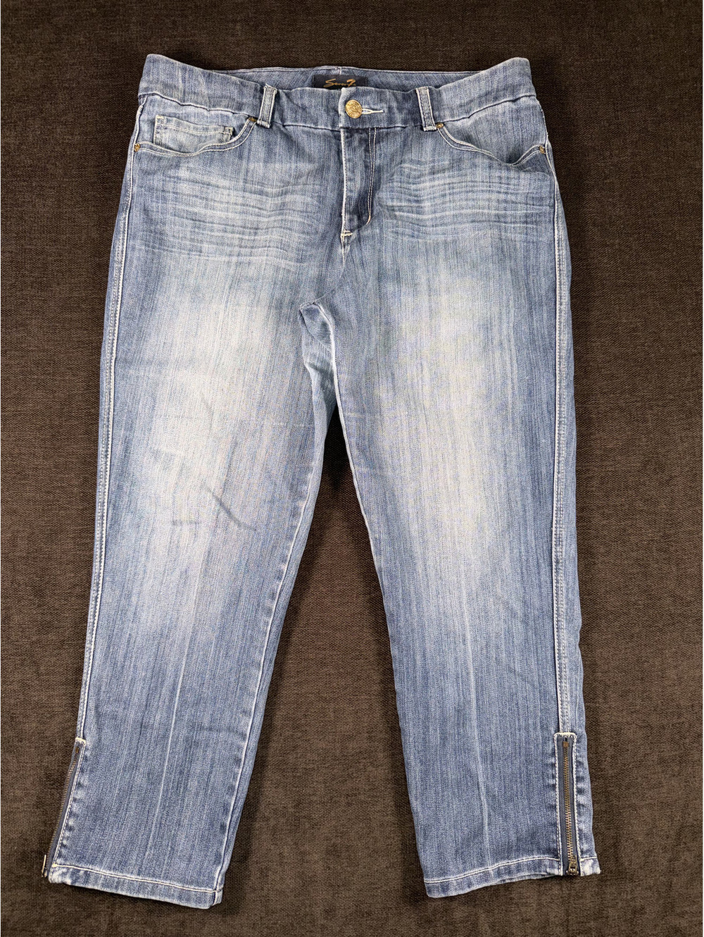 Seven7 Women's Light Blue Cropped Skinny Jeans with Ankle Zippers, Size 12